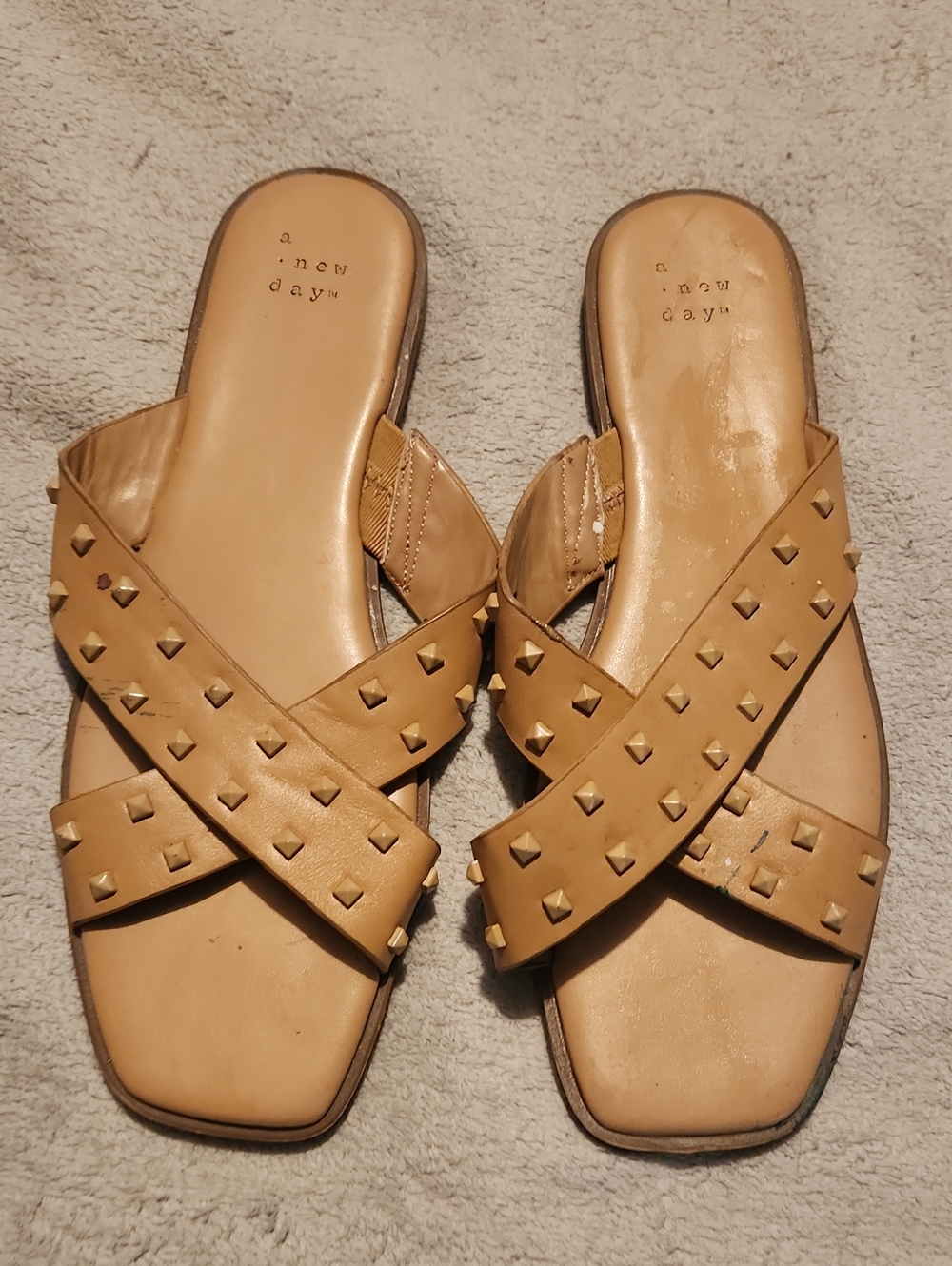 a new day Tan Studded Crisscross Slide Sandals